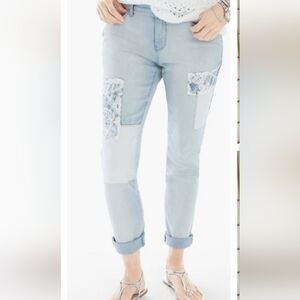 Chico’s Distresses Patchwork Girlfriend Ankle Jean SZ Chico’s 2.5 (L/14)
